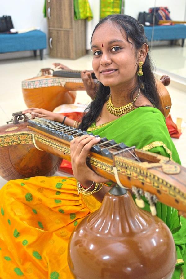 Kirthy says the soothing melodies of veena help calm her. 