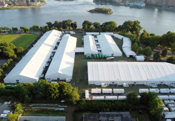 Migrant shelter at Randall's Island.